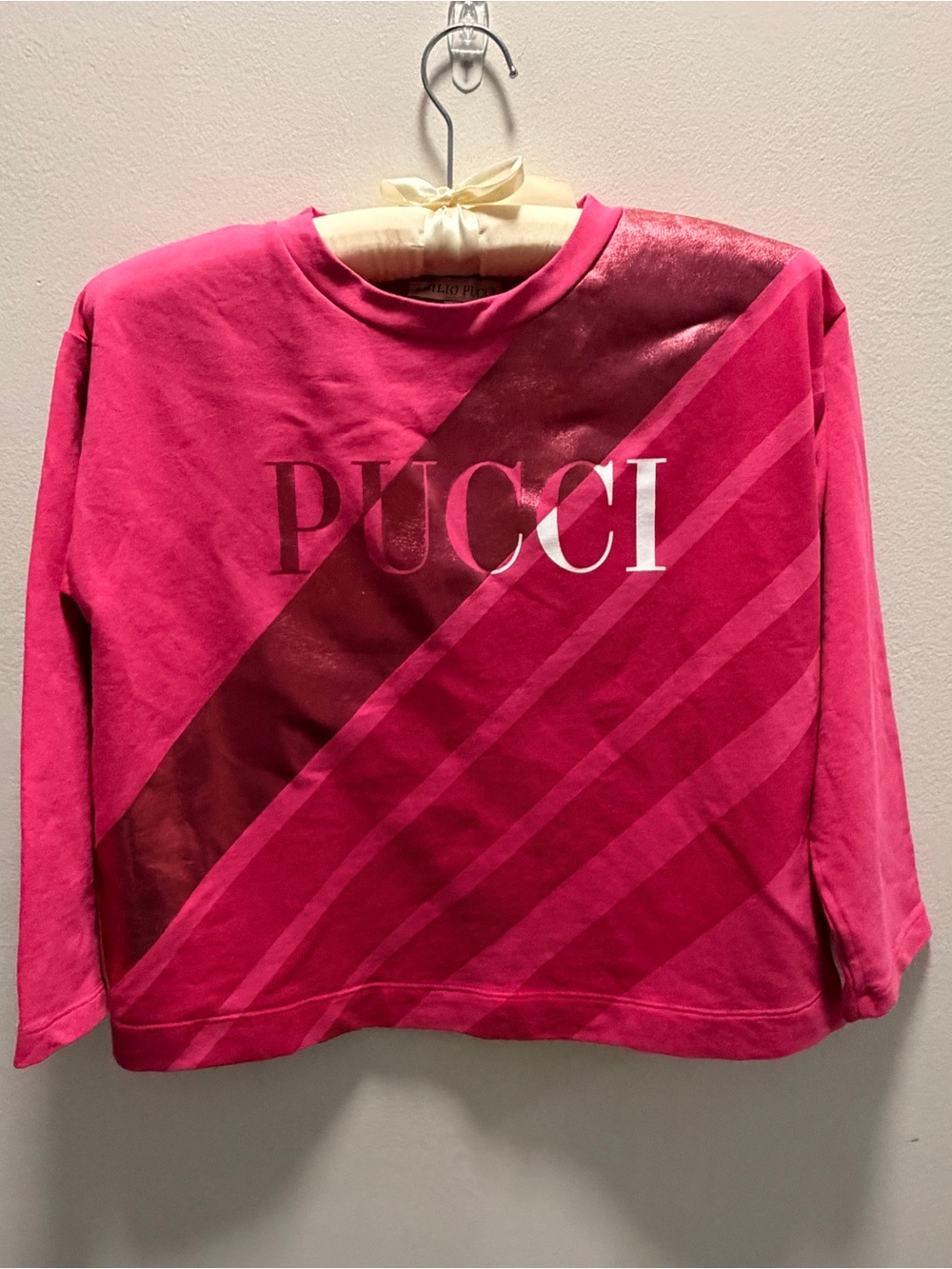 Emilio Pucci Girls Pink Long Sleeve Logo Shirt Metallic Graphic Sz 8